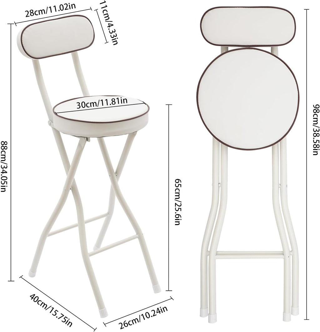 2PCS Folding Bar Stool with Backrest, Tall Foldable Stool Seat Padded Portable Stools Counter Height Foldable Stools Chairs Collapsible Stool for Adults Kitchen Island Cafe Dining Room