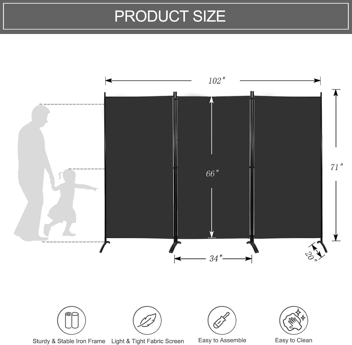 MAYOLIAH Partition Room Dividers 3 Panel Folding Privacy Screens 6 Ft Tall