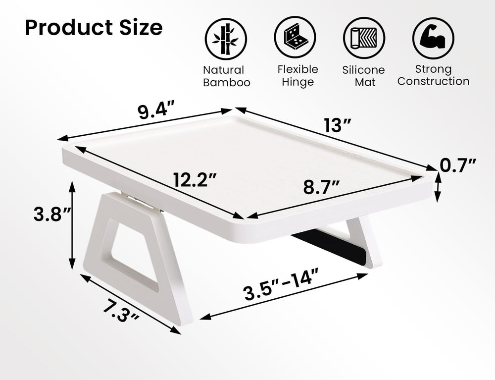 2 Pack Bamboo Couch Arm Tray,Folding Sofa Armrest Table（White）