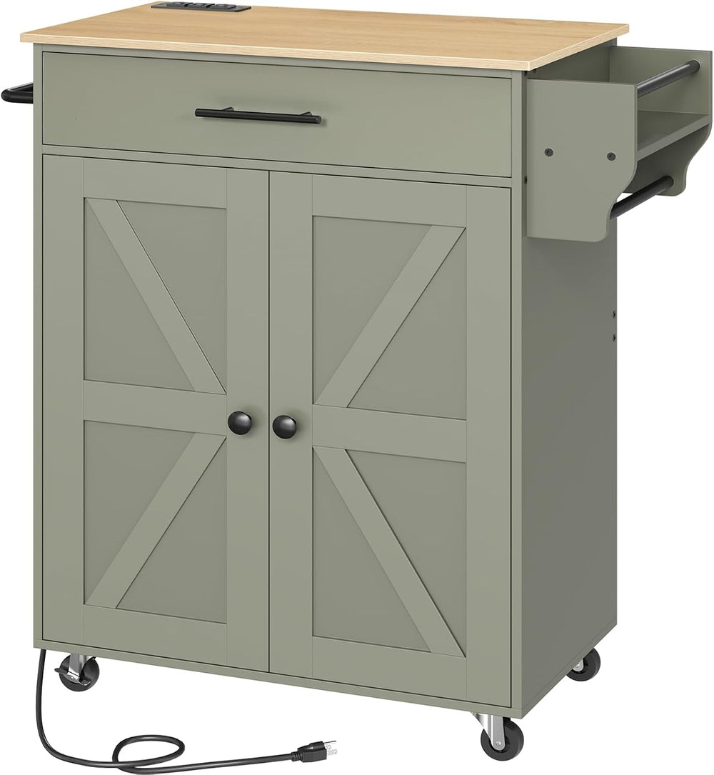 HOOBRO Kitchen Island with Power Outlet, Rolling Kitchen Island with Large Wo...