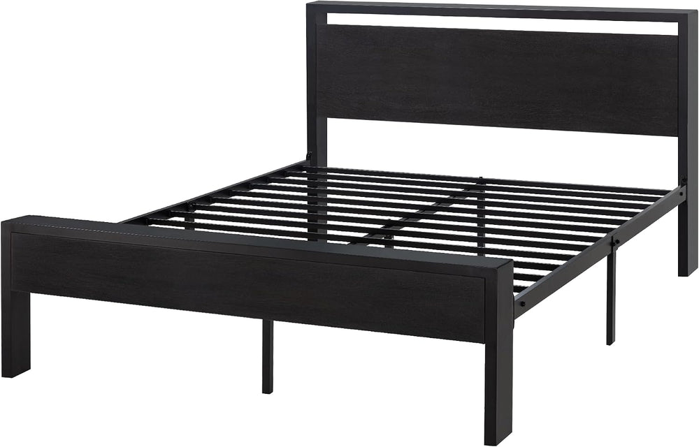 SHA CERLIN Full Size Bed Frame, Wooden Headboard and Footboard, Black Oak