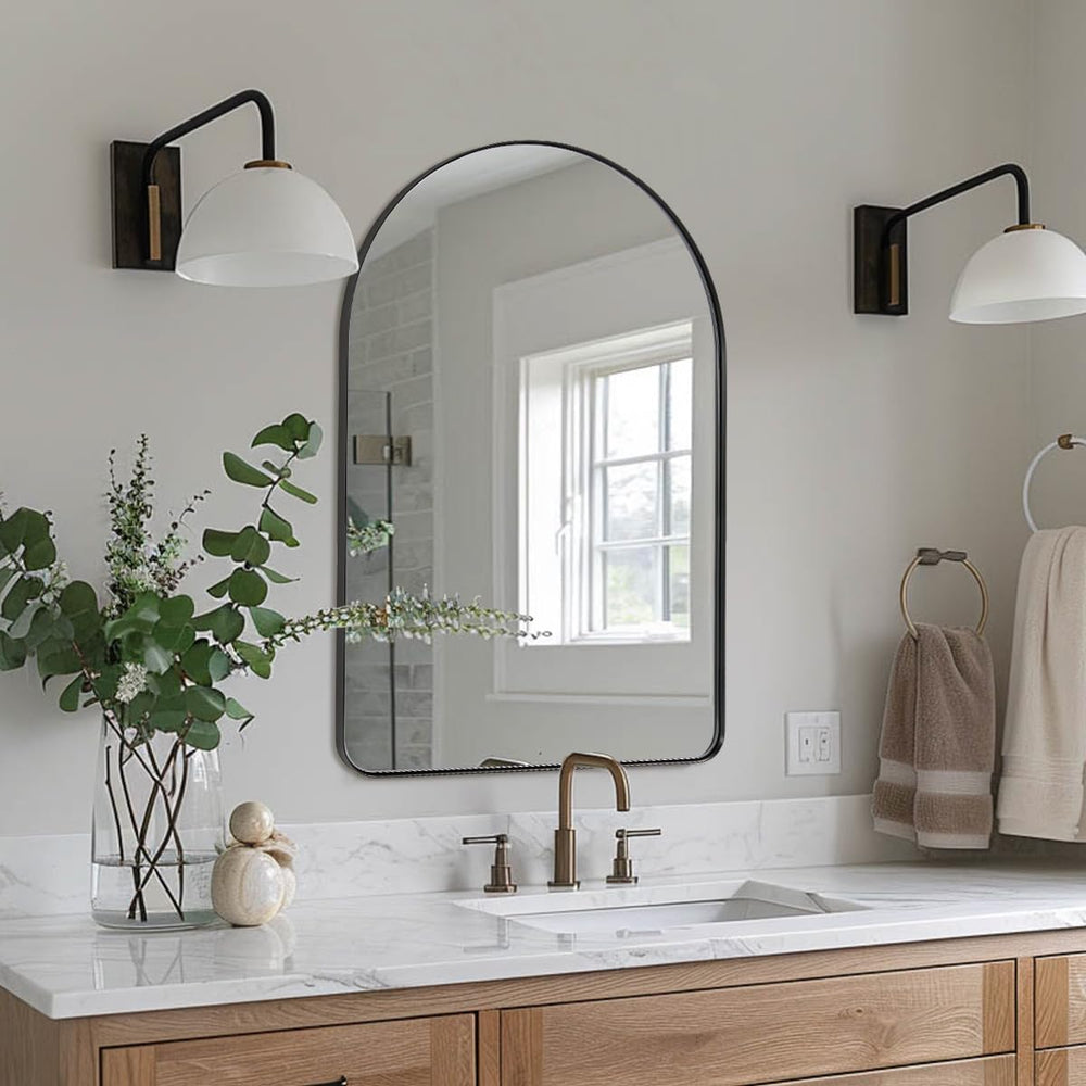 ANDY STAR Arched Mirror, 22 x 30 Inch Black Wall Mirror in Stainless Steel Me...
