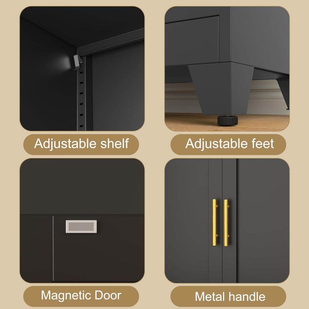 erosoei 71" H Tall Metal Bookcases and Bookshelves with 2 Doors and Adju...