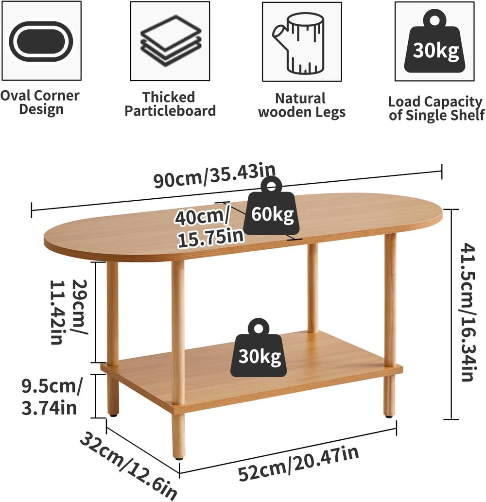 Aibiju Wooden Tea Table Small Coffee Table, 2 Tier Coffee Table for Living Ro...