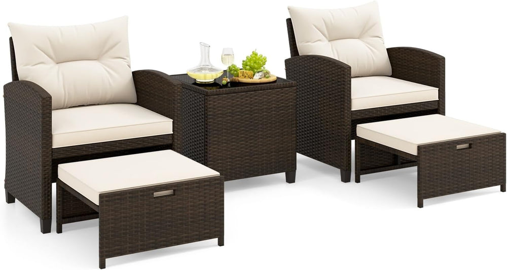 Tangkula 5 Pieces Patio Conversation Set, PE Wicker Outdoor Furniture Set wit...