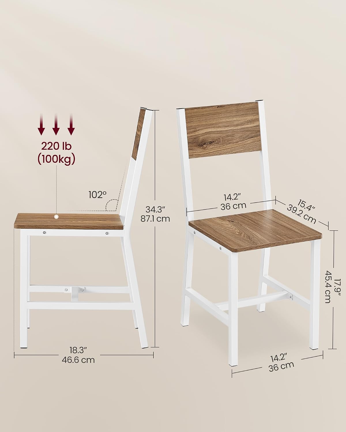 vasagle dining chair set of 2, kitchen chairs shown in use