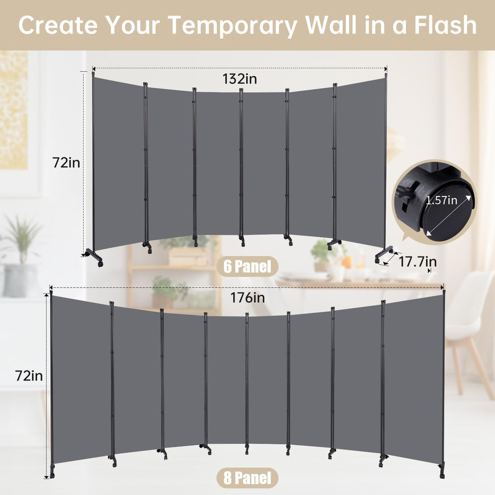 Room Divider Large 6 Panel Privacy Screen,Portable Room Partition on Wheels