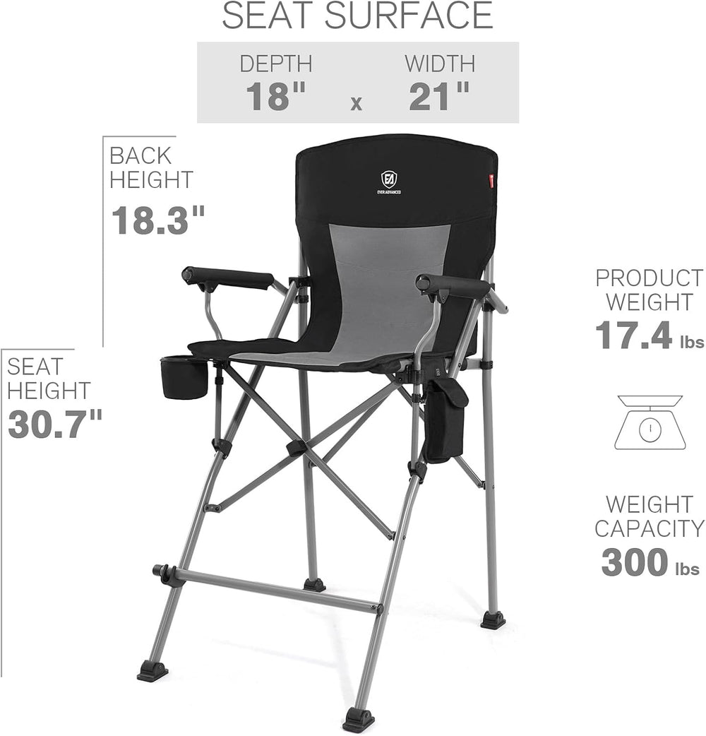 EVER ADVANCED Heated Tall Director Chair 31" Foldable with Carry Bag Black