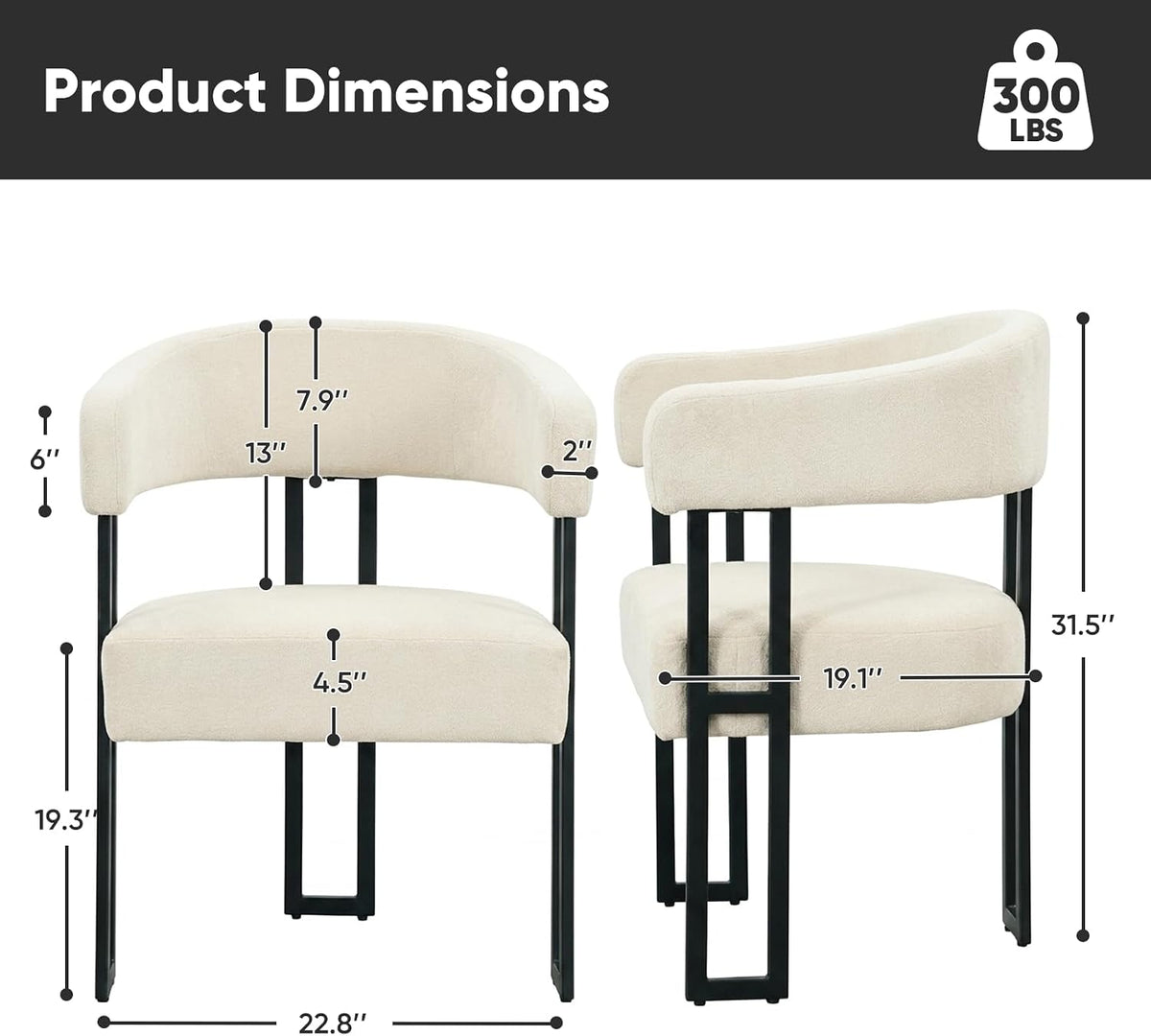 SIMTONAL Upholstered Dining Chairs Set of 4, Boucle Barrel Chairs with Arm