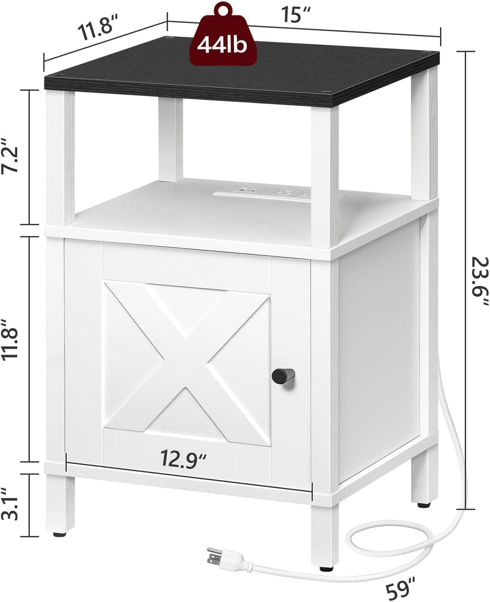 MAHANCRIS Set of 2 Farmhouse Nightstand with Charging Station, Night Stand En...