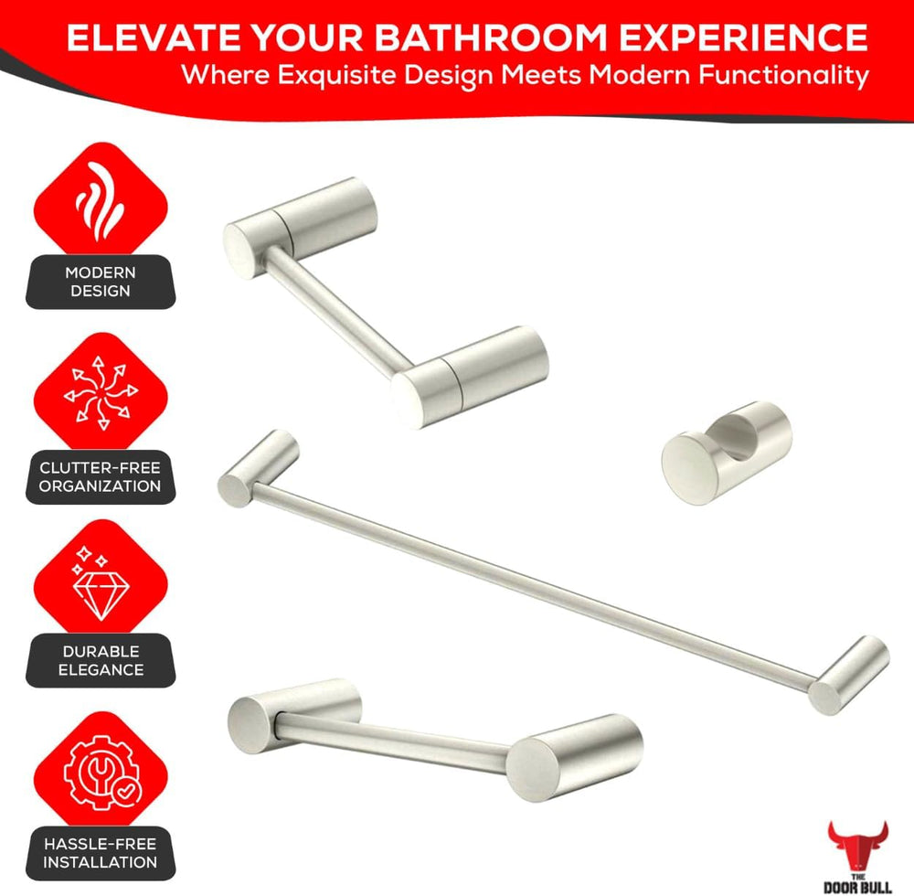 The Door Bull Modern 4-Piece Bathroom Hardware Set - Brushed Nickel