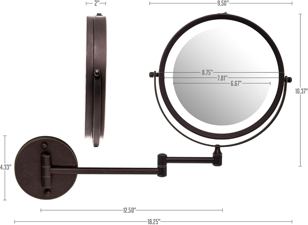 OVENTE 9" Wall Mounted Lighted Makeup Mirror, Antique Bronze MFW85ABZ1X7X