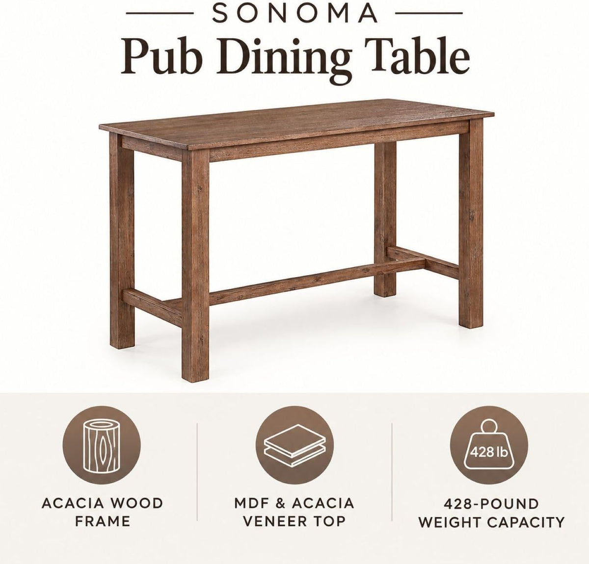 Boraam Sonoma Pub Table [Barnwood Wire-Brush]