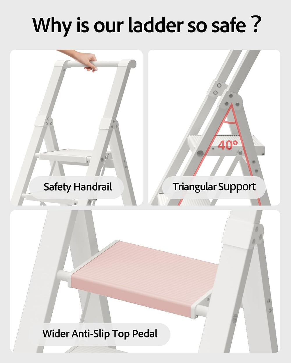 5 Step Ladder Foldable, Lightweight Aluminum Step Stool