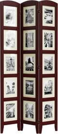 SZQINJI 3 Panel Photo Room Divider Screen, Walnut