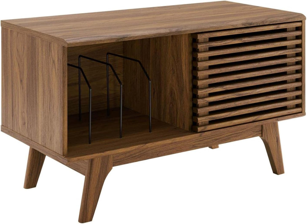 Modway Render Mid-Century Modern 37" Vinyl Record Display Stand in Walnut