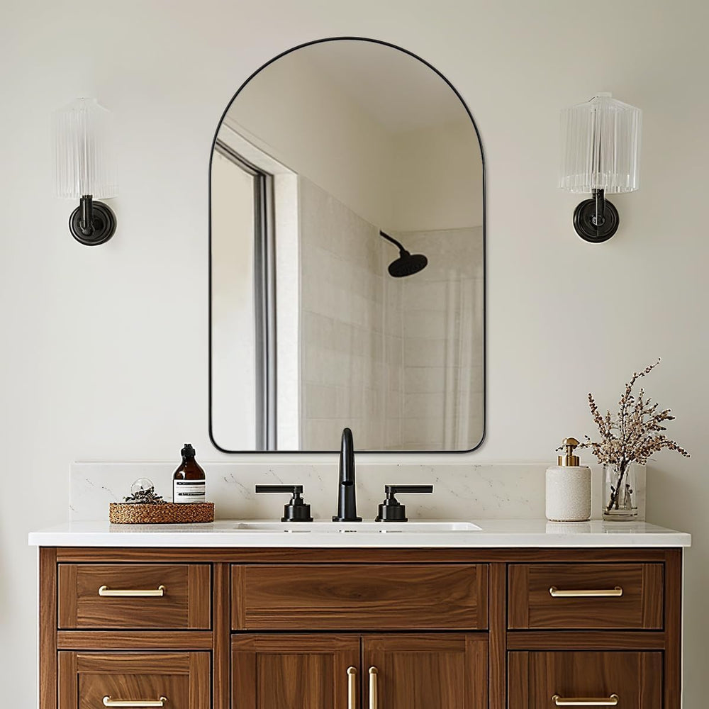ANDY STAR Arched Mirror, 24 x 32 Inch Black Wall Mirror in Stainless Steel Me...