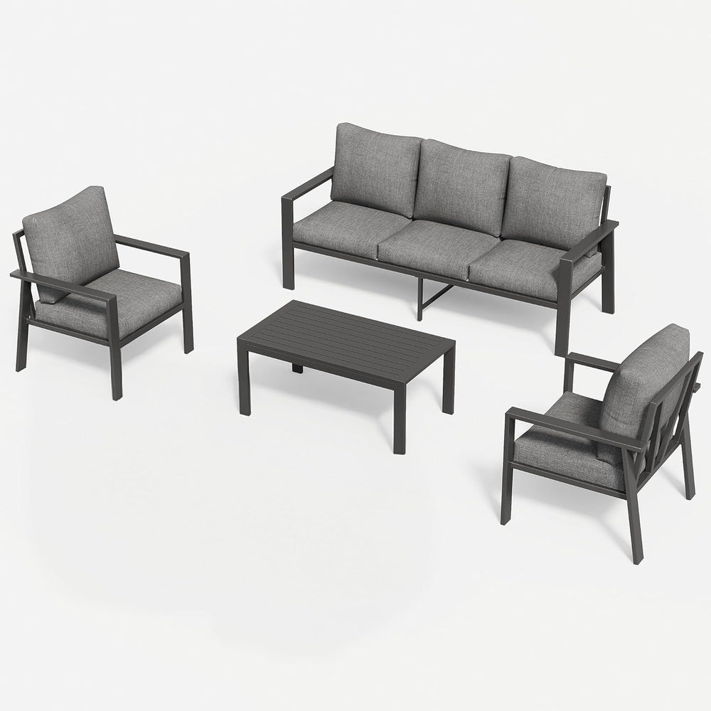 4-Piece Aluminum Patio Conversation Sets All-Weather Sectional Outdoor Furnit...