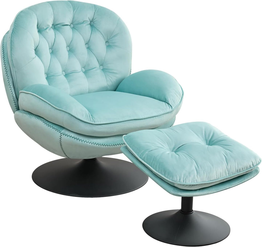 Velvet Swivel Accent Chair with Ottoman Set,Modern Tufted Armchair with Footr...