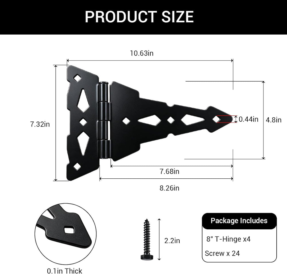 HOME MASTER HARDWARE 8" Heavy Duty Gate Hinges, 4 Pack T Strap Hinges