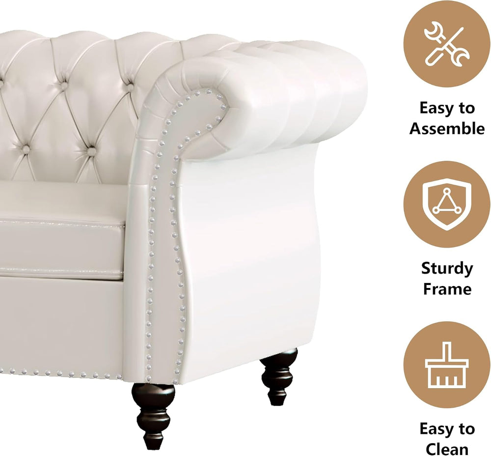 2 Piece Living Room Furniture Set, Faux Leather Loveseat and Chair Set, Mid C...