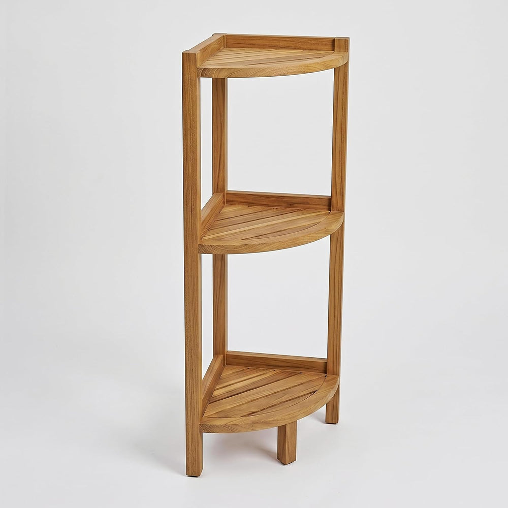 Asta SpaTeak Avila Solid Teak 3-Tier Bathroom Free Standing Corner Shelf, Ful...