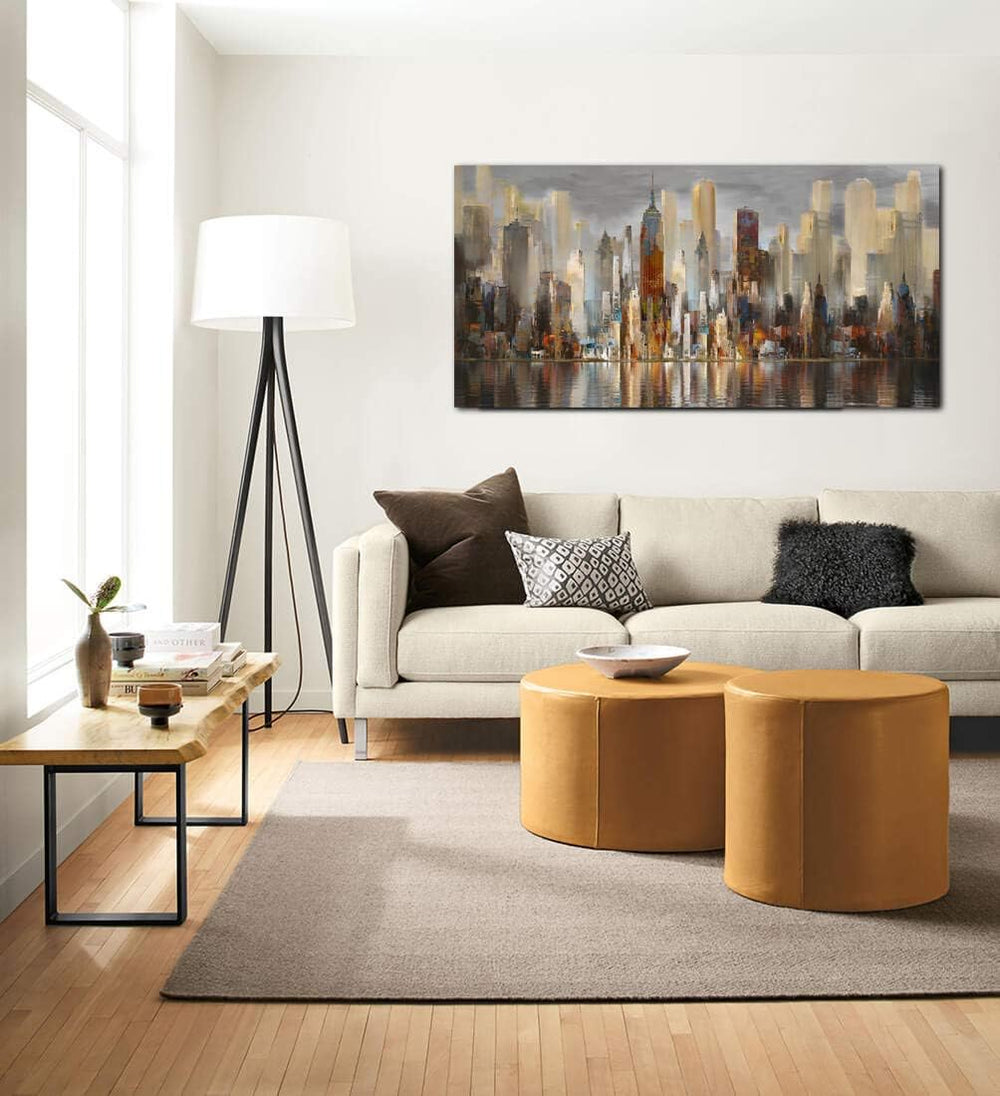 Framed Wall Art Large Cityscape New York Wall Decor Canvas Prints Abstract Br...