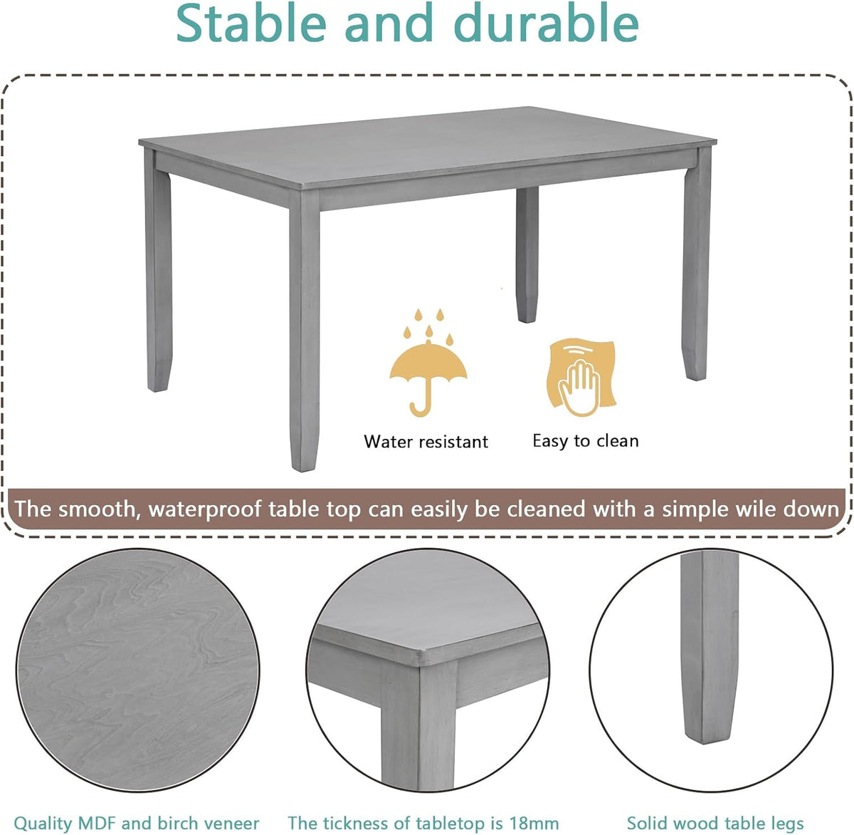 ruisisi 5 piece dining table set for 4, side view