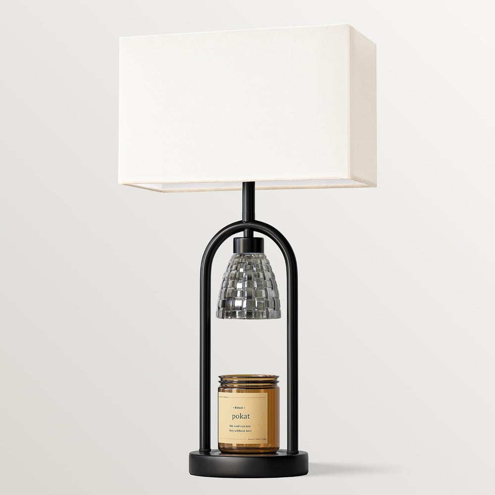 PoKat 22'' Modern Table Lamp with Candle Warmer for Bedroom, Matte Black