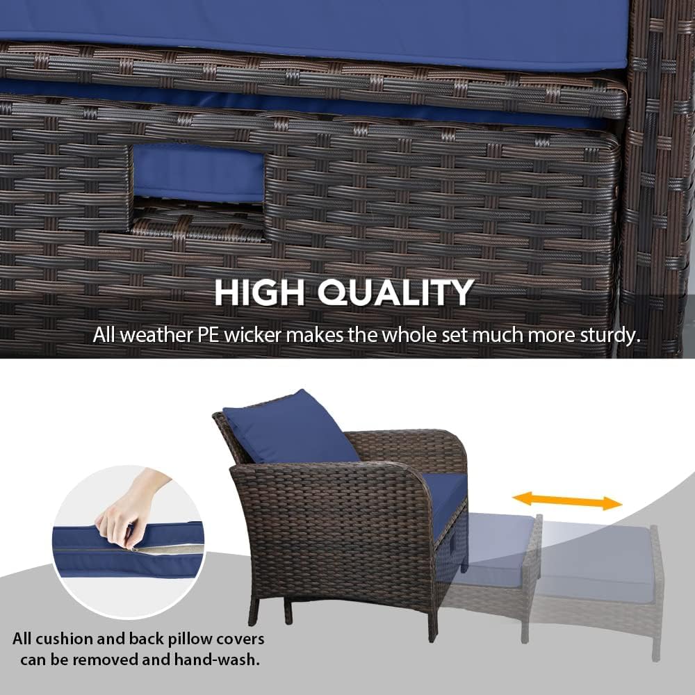 LEVELEVE Balcony Furniture 5 Piece Patio Conversation Set, PE Wicker Rattan O...