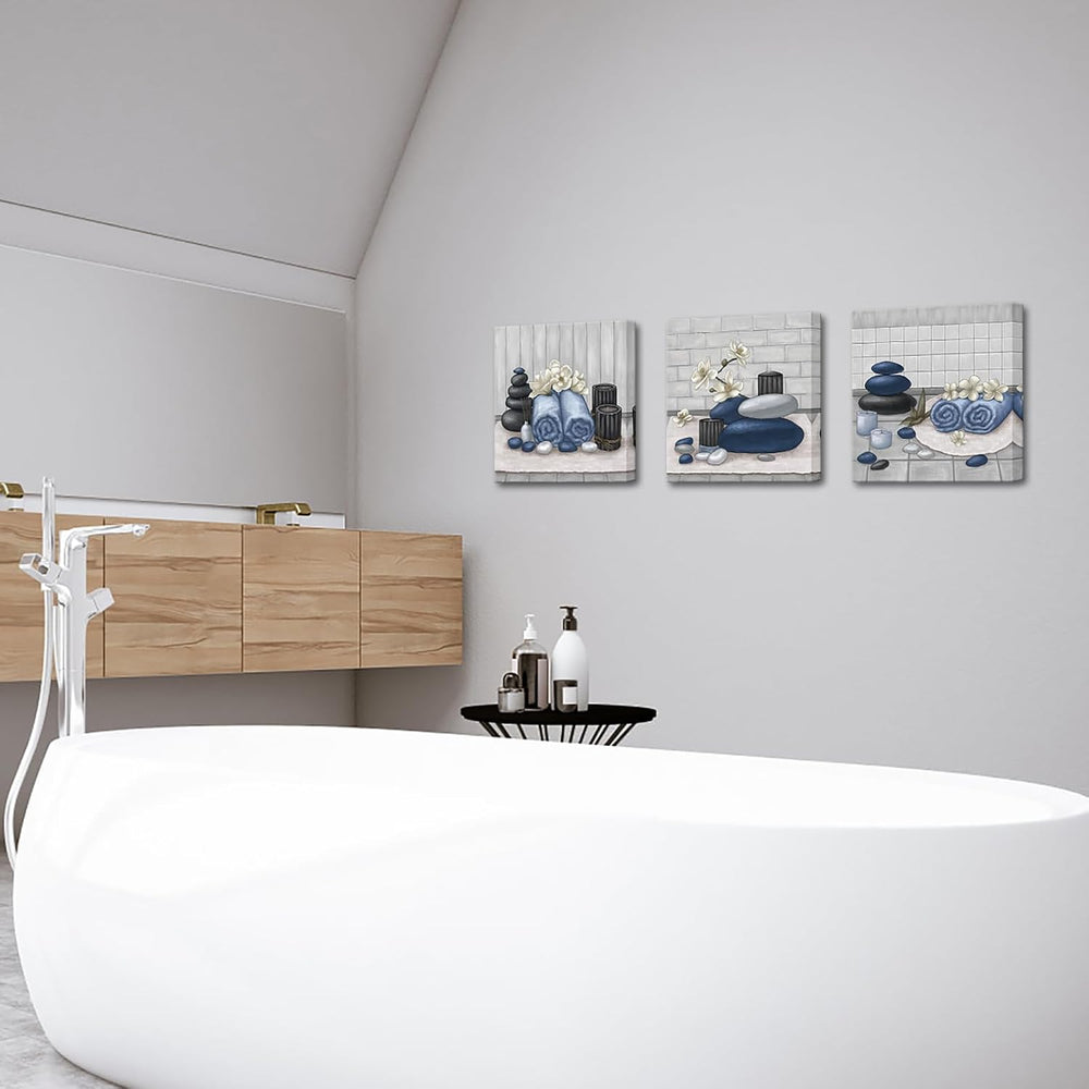 RnnJoile Spa Canvas Wall Art Zen Stone Orchid Picture Painting Navy Blue Stil...