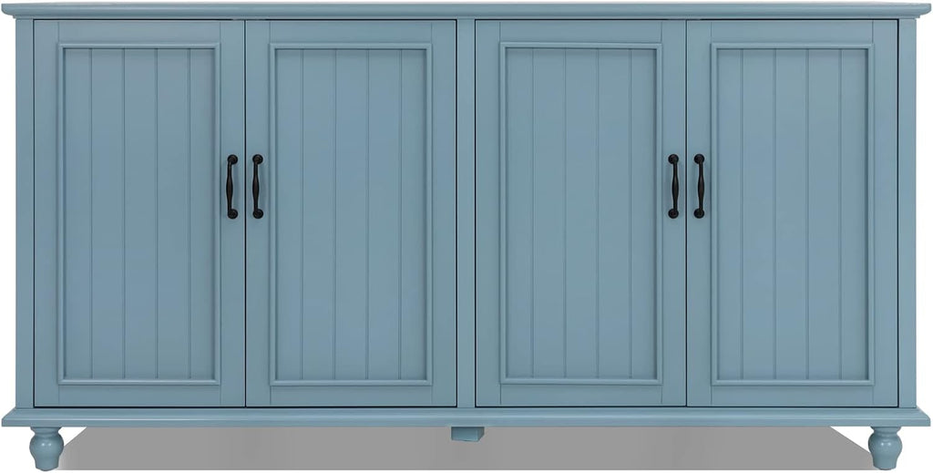Sideboard Buffet Cabinet with 4 Doors, Vintage Coffee Bar Station, Blue