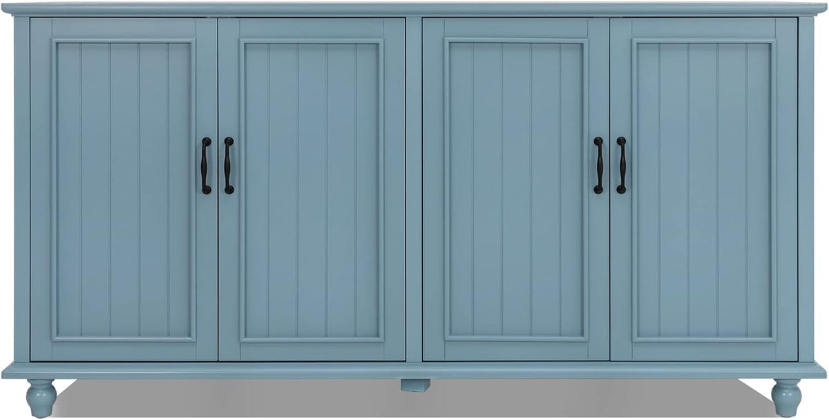 Sideboard Buffet Cabinet with 4 Doors, Vintage Coffee Bar Station, Blue
