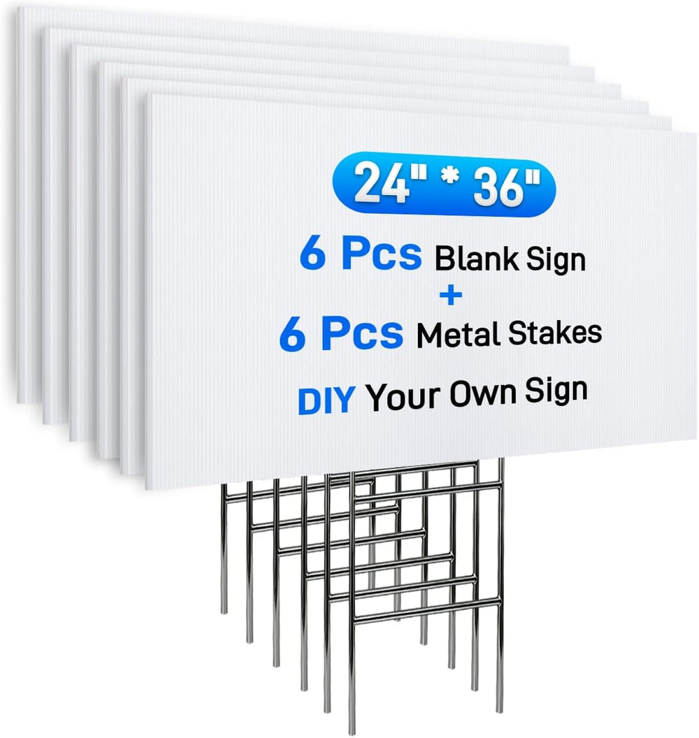 Mulctun 24"x36" 5mm Blank Yard Signs with Stakes,6Pcs Corrugated Pl...