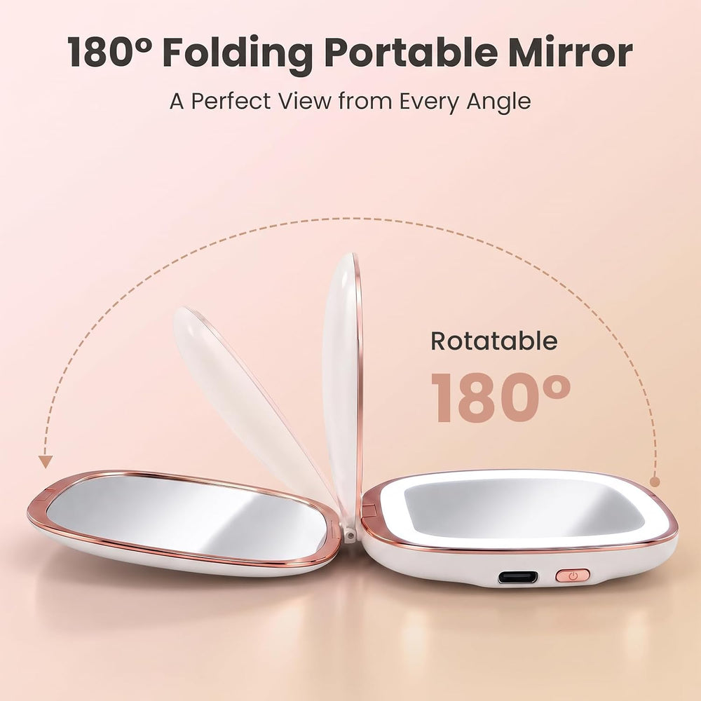 FRANO Compact Mirror with Light, 10x/1x Magnifying, 3Color Dimmable, White