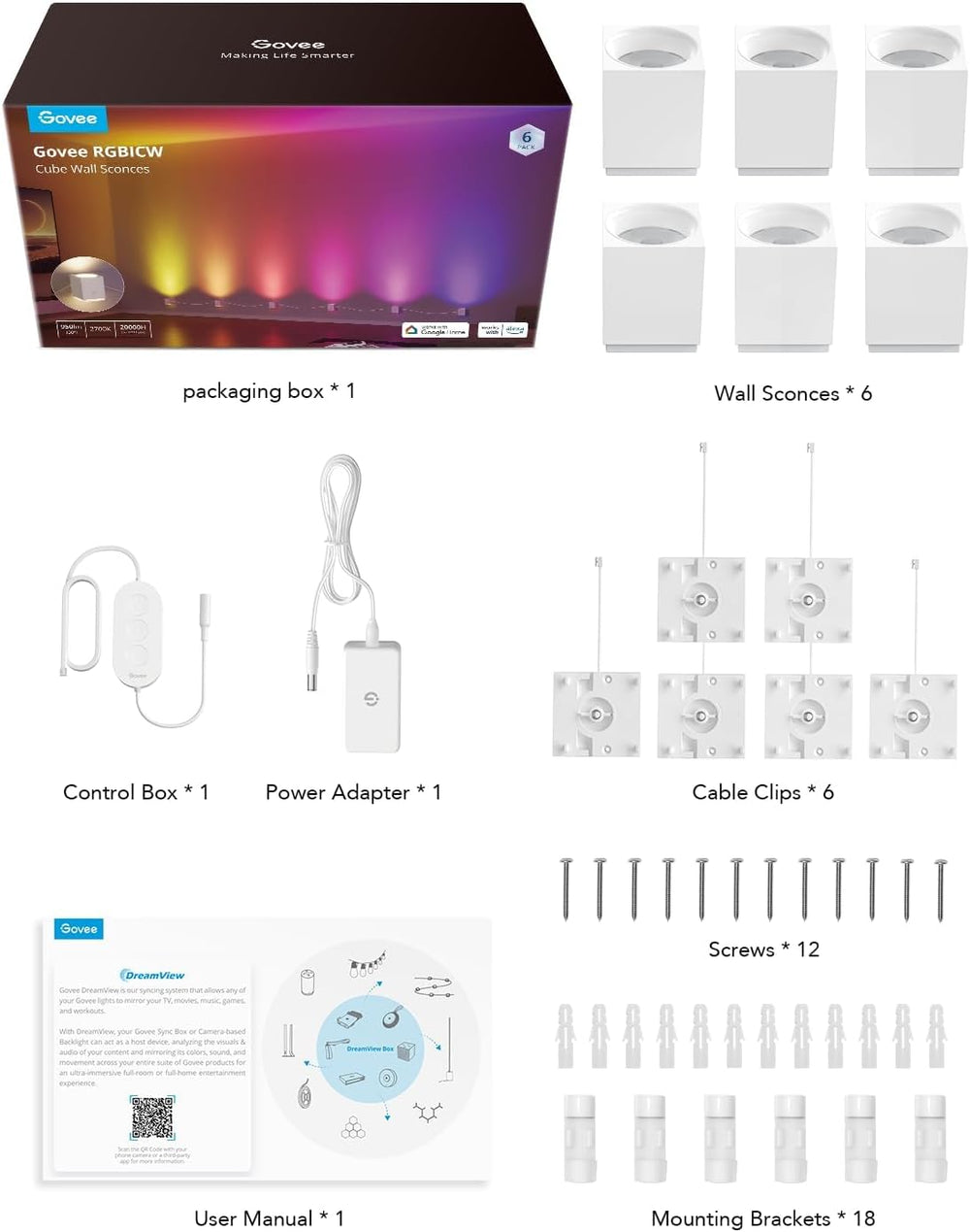 Govee Cube Wall Sconces, RGBIC LED Wall Light Works with Alexa, 15ft