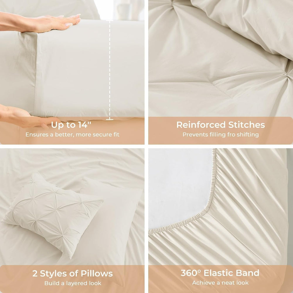 Sasttie Queen Comforter Set, 7-Piece Bed in a Bag, Pintuck Bedding Sets for A...