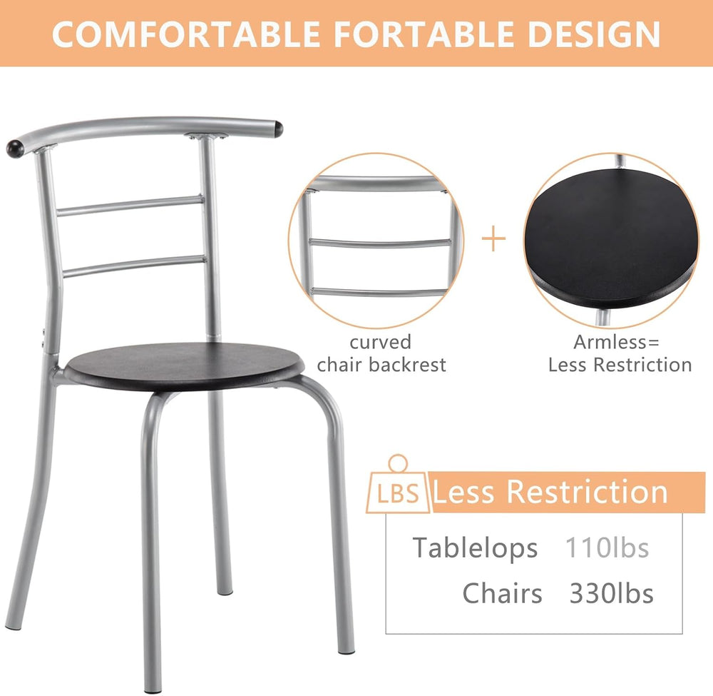 Space-Saving 3-Piece Dining Table Set, Table with 2 Stools, Black