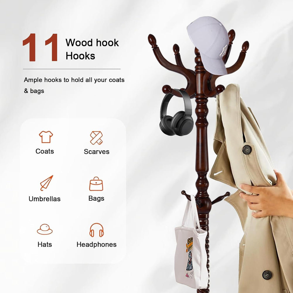 Wooden Coat rack freestanding, Coat racks stand with 11 Hook, Heavy duty coat...