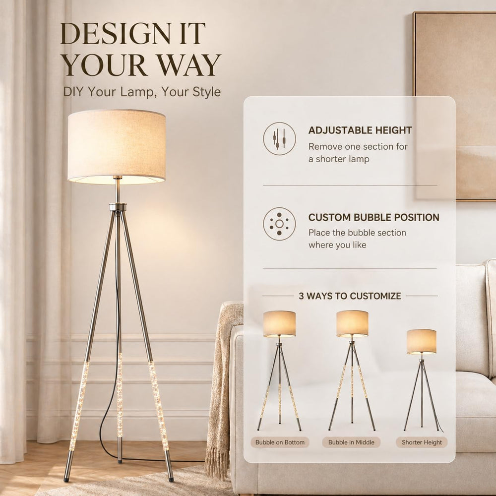 JOOFO Modern Metal Tripod Floor Lamp with Remote, 16.5" Linen Shade