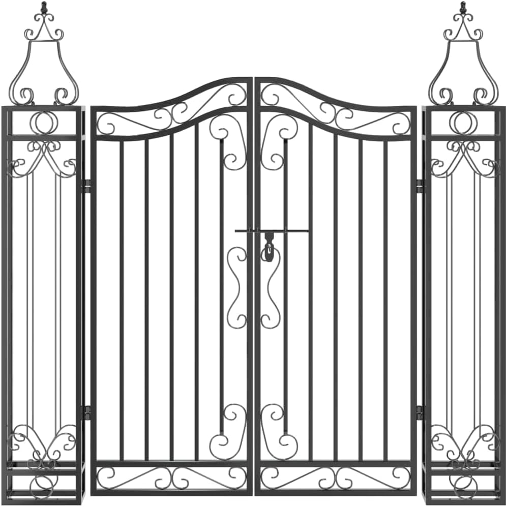 vidaXL Garden Gate Black 47.6"x3.1"x47.2" Wrought Iron
