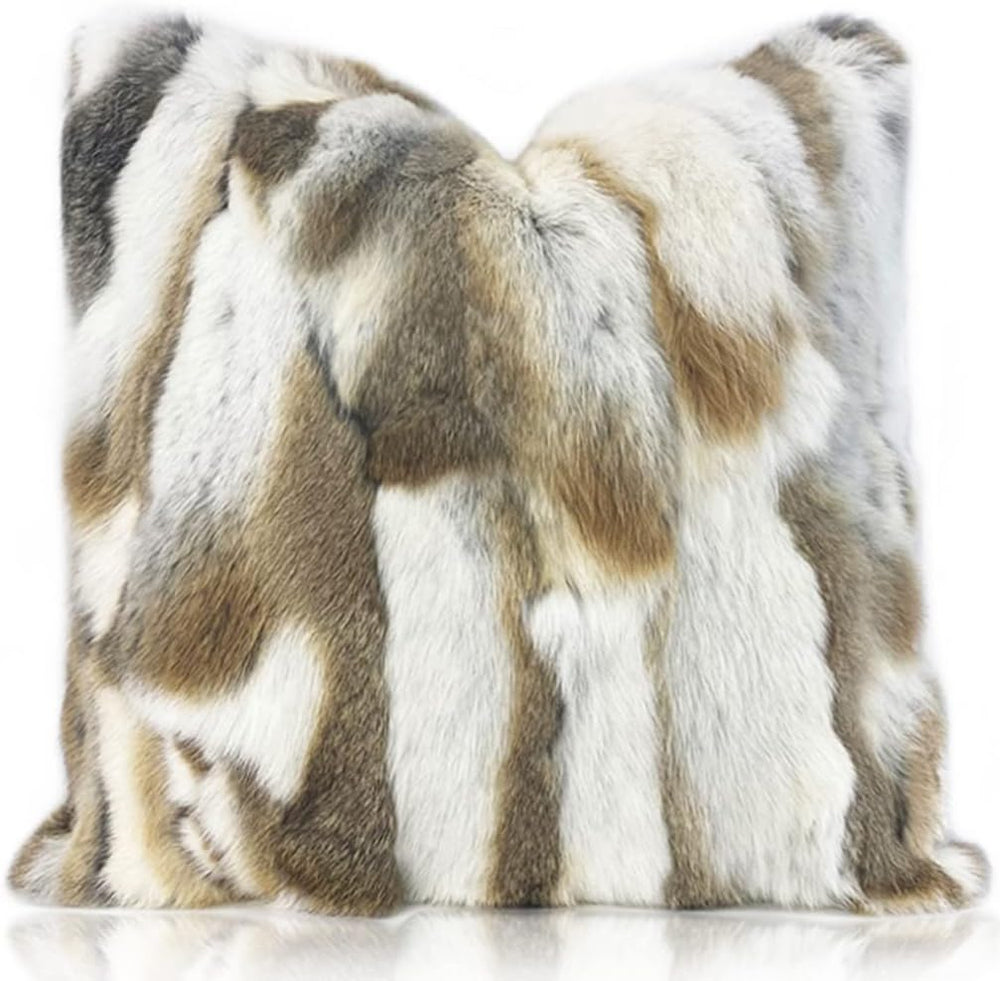 Genuine Natural Fur Throw Pillows Covers 18x18 Brown White