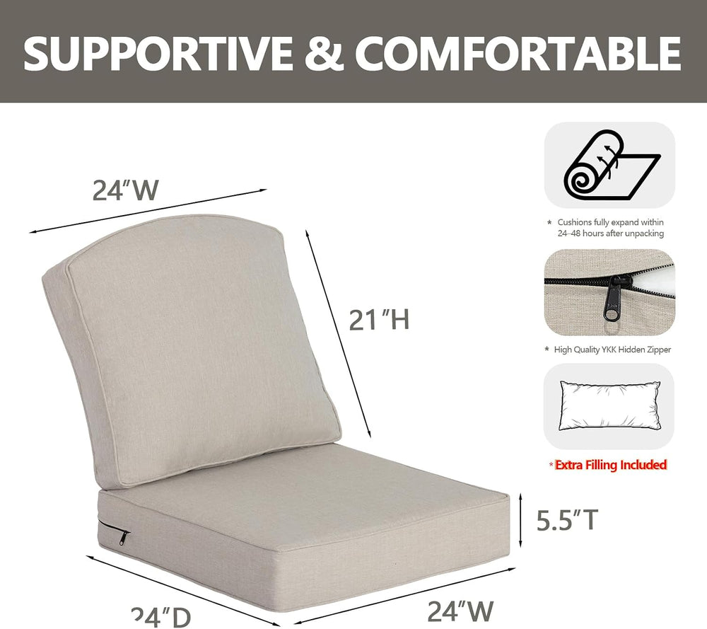 Goodgoods 24x24 2-Pack Outdoor Deep Seat Cushions 30D Foam, Putty