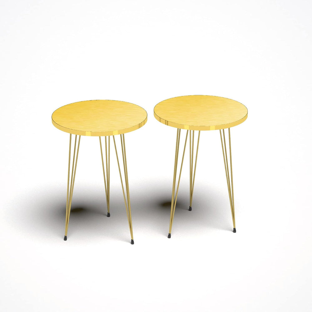 Set of 2 High Gloss Gold End Tables Round Wood Sofa Side Coffee Tables for Sm...