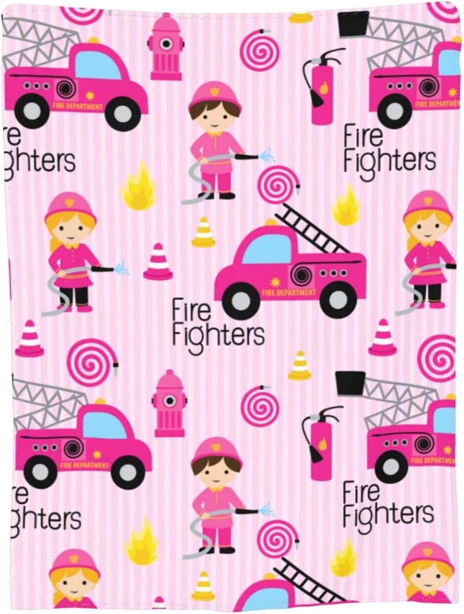 Girly Firefighters Cute Pink Fire Truck Throw Blanket Super Soft Warm Bed Bla...