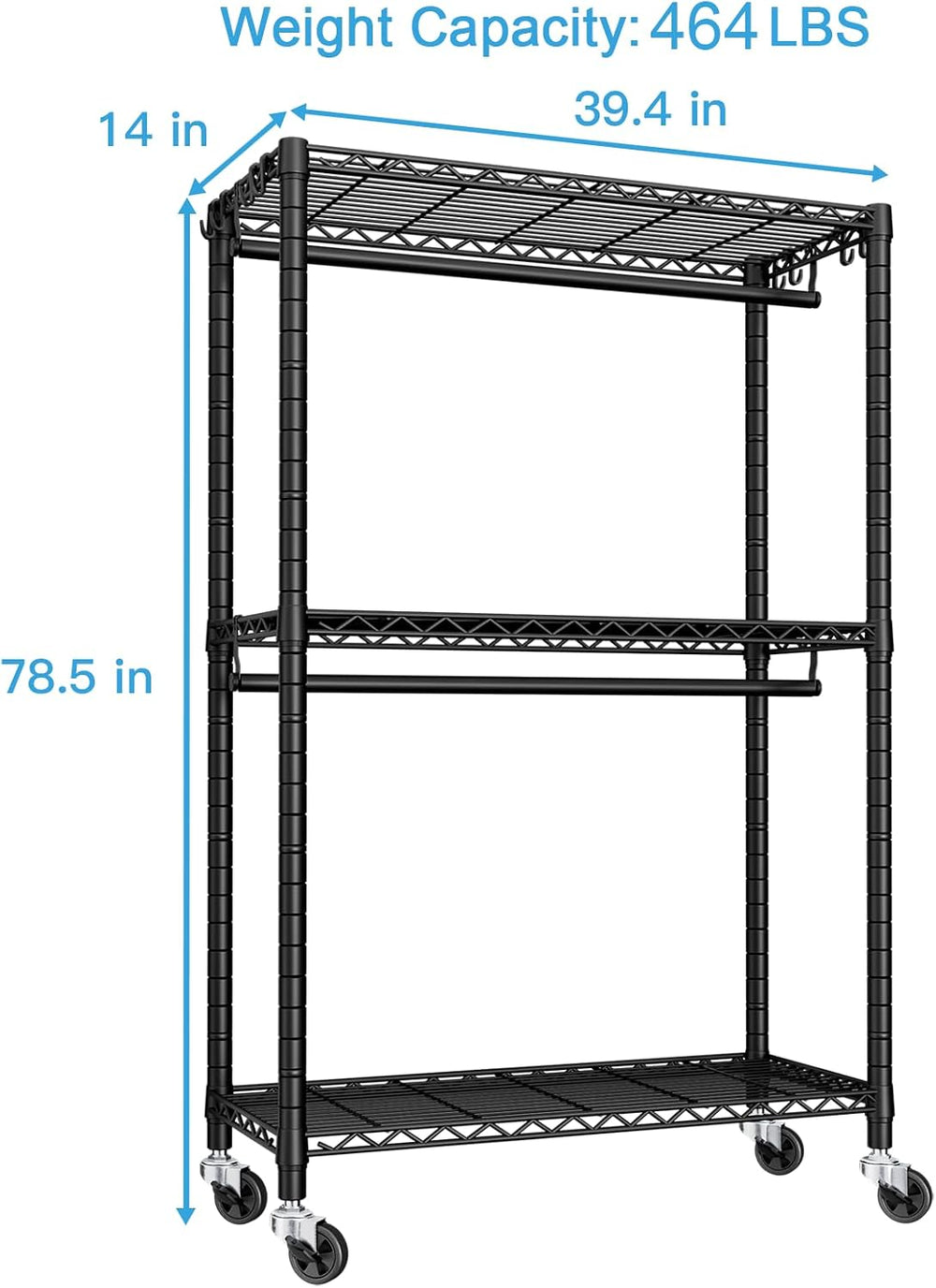 FUTASSI P3 Rolling Clothes Rack, Clothing Racks for Hanging Clothes, Black