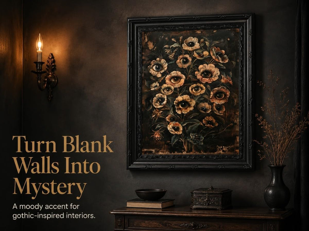 EIDHFBFJ Vintage Dark Botanical Eyeball Floral Gothic Framed Wall Art