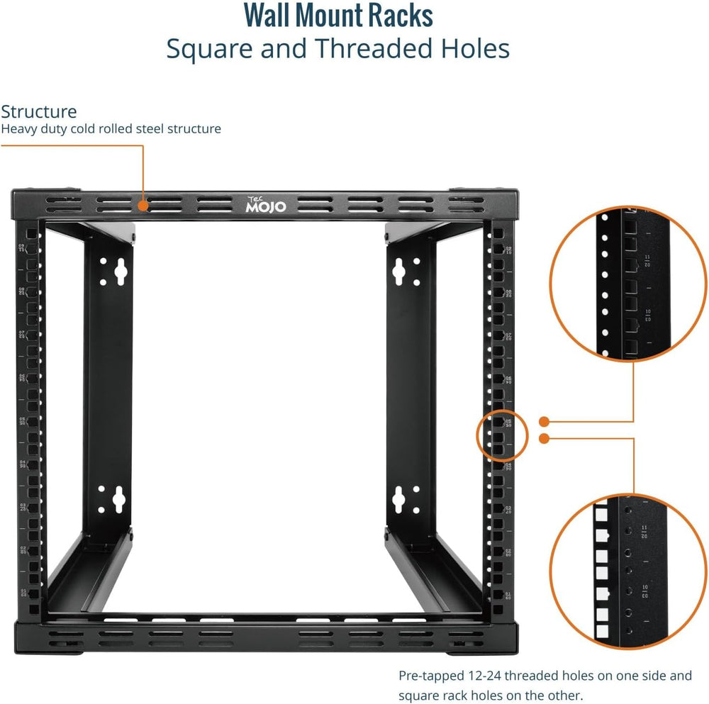 Tecmojo 9U Fixed Wall Mount Network Rack 15.8inch Depth Open Frame for Server...
