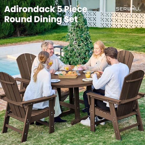SERWALL 5-Piece Patio Dining Set, 45" Table & 4 Adirondack Chairs, Brown