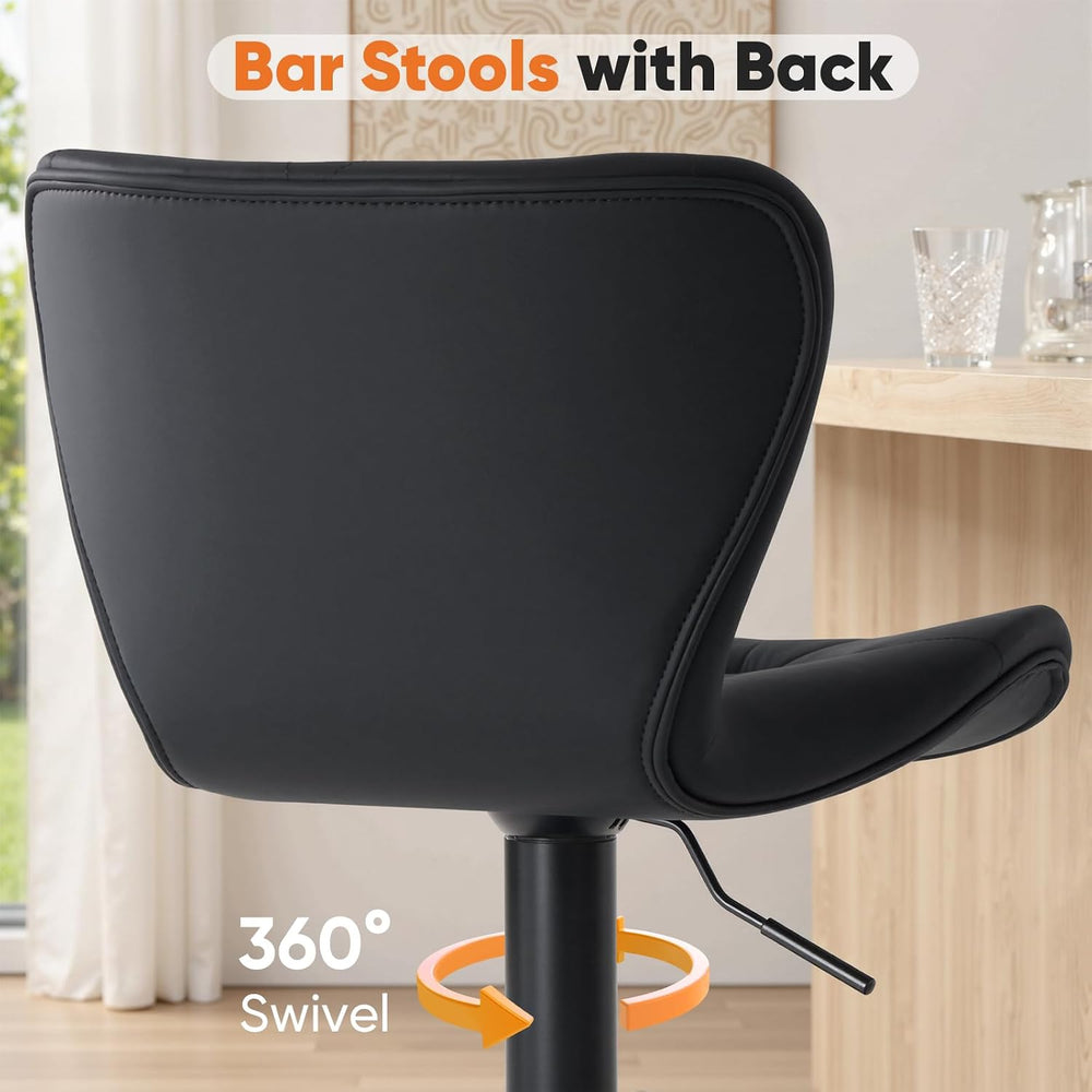 Sweetcrispy Bar Stools Set of 2, Faux Leather Swivel Adjustable Bar Chairs